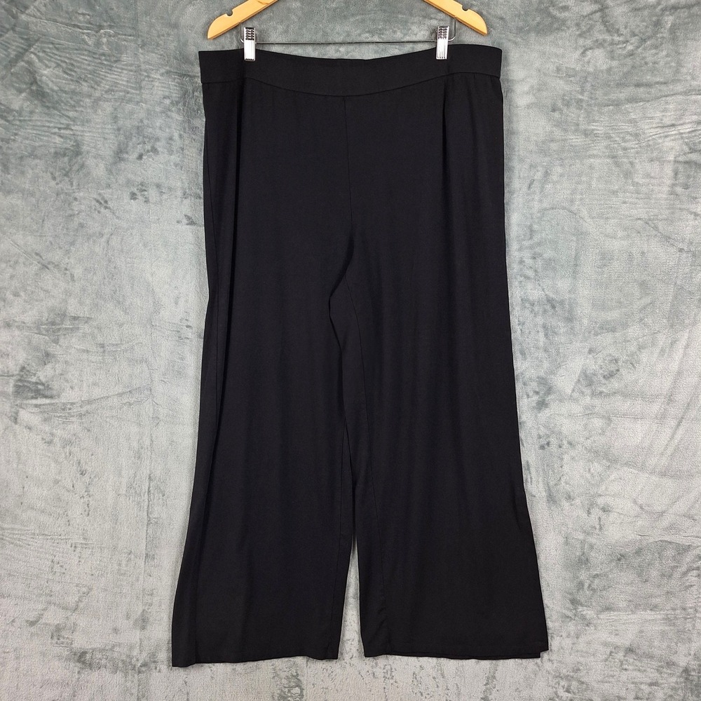 Eileen Fisher Pants 1X Black Stretch Jersey Knit Wide Leg Minimalist Pull On